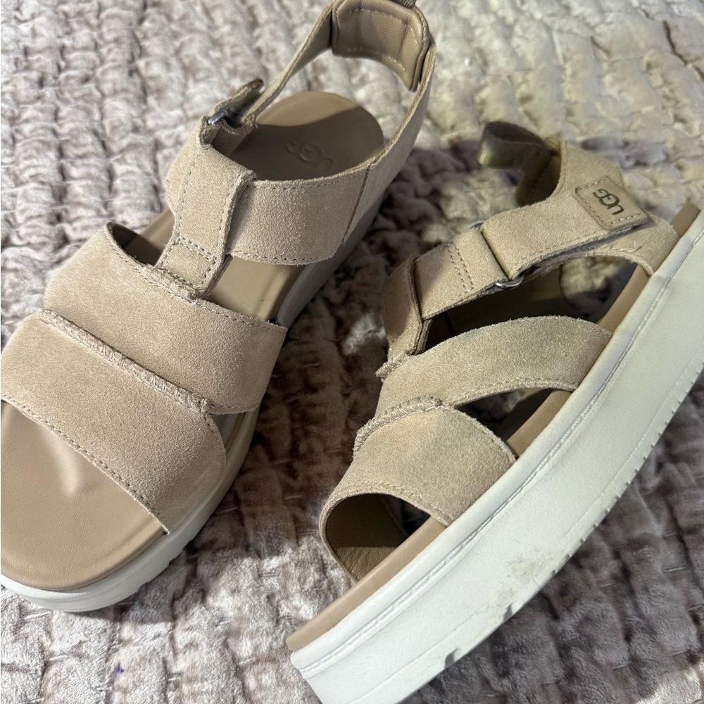 UGG Women's Beige Suede Platform Sandals